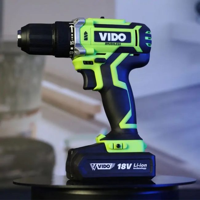 vido 18V cordless compact brushless drill driver with battery