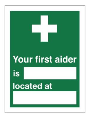 Jactone - Your first aider is located Sign – Rigid PVC