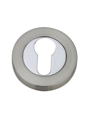 Matching Round Euro Escutcheon (Pairs) - Satin Nickel / Polished Chrome
