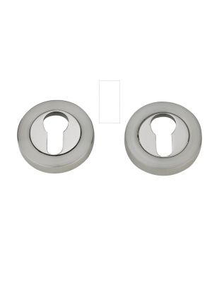 Matching Round Euro Escutcheon (Pairs) - Satin Nickel / Polished Nickel