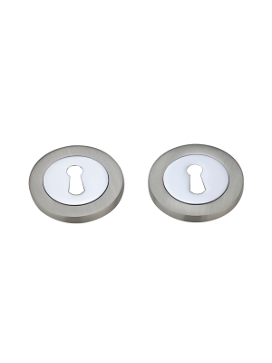 Matching Round Key Hole Escutcheon (Pairs) - Satin Nickel / Polished Chrome