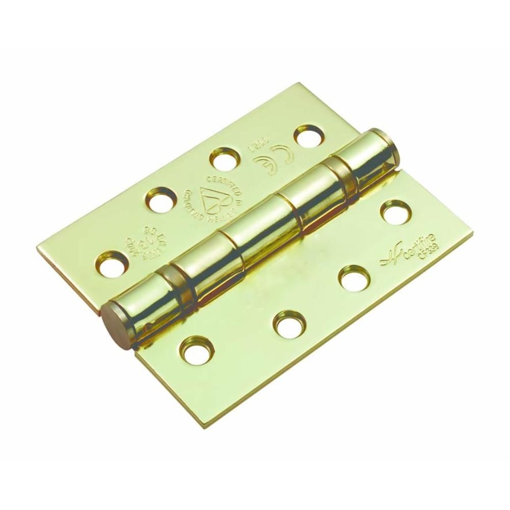 FireStop 3 No. Fire Rated Ball Bearing Hinges Grade 13 Polished Brass Steel 1.5 pair Dortech Direct FS233 FR1062