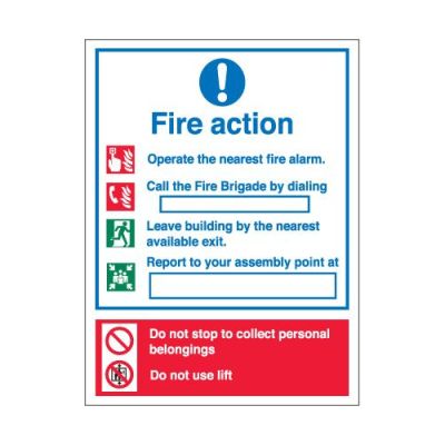 Jactone- Fire Action Notice - Self Adhesive Vinyl-200 x 150mm -