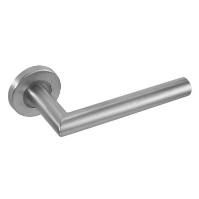 Frisco Mitred Door Lever Handle on Round Rose Set - Satin Stainless Steel (FD 60)
