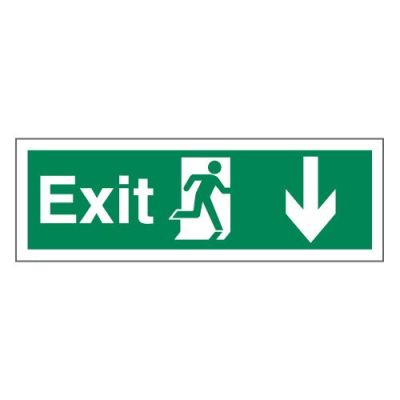 Fire Exit Arrow Down - Self Adhesive Vinyl- 150 x 450mm 