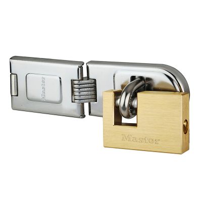 Masterlock 720 Hinged Hasp + 60mm rectangular solid brass padlock (606720EURD)