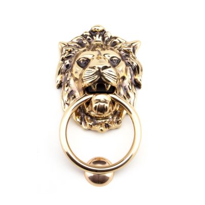 Polished Bronze Lion Head Door Knocker - 91999 | From the Anvil
