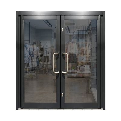 Aluminium Double Door Double Glazed All Glass - Anthracite Grey RAL 7016 (PAS24)