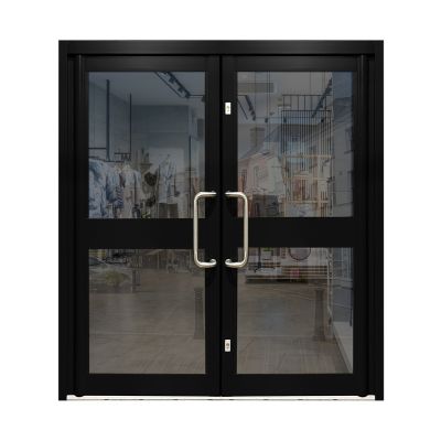 Aluminium Double Door Double Glazed Midrail - Black RAL 9005 (PAS24)