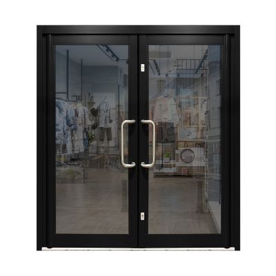Aluminium Double Door Double Glazed All Glass - Black RAL 9005 (PAS24)