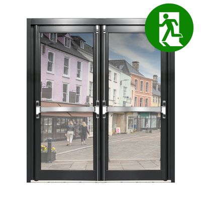 Aluminium Double Door Fire Exit All Glass - Anthracite Grey RAL 7016 (PAS24)
