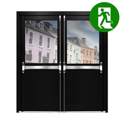 Aluminium Double Door Fire Exit Half Panel - Black RAL 9005 (PAS24)