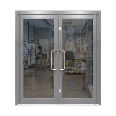 Aluminium Double Door Double Glazed All Glass - Mid Grey RAL 7040 (PAS24)