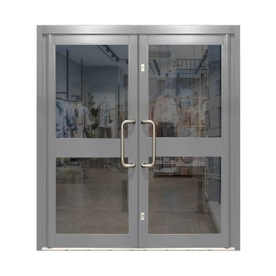 Aluminium Double Door Double Glazed Midrail - Mid Grey RAL 7040 (PAS24)