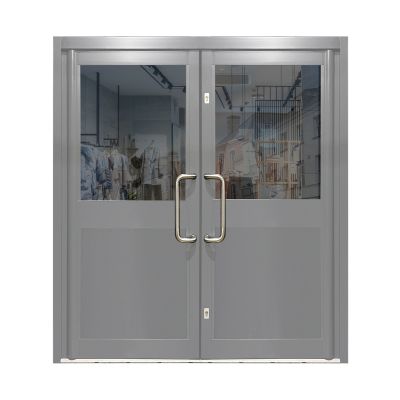 Aluminium Double Door Double Glazed Half-Panel - Mid Grey RAL 7040 (PAS24)