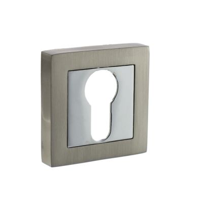 STATUS Satin Nickel/Polished Chrome Euro Escutcheon on S4 Square Rose (Pair) | T2059