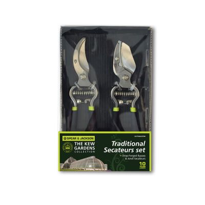 Kew Gardens Collection Traditional Drop Forged Bypass and Anvil Secateurs Twin Set