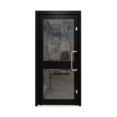 Aluminium Single Door Double Glazed with Midrail - Black RAL 9005 (PAS24)