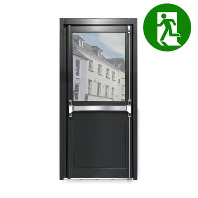 Aluminium Single Door Fire Exit Half Panel - Anthracite Grey RAL 7016 (PAS24)