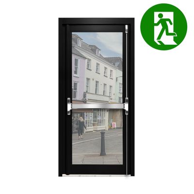 Aluminium Single Door Fire Exit All Glass - Black RAL 9005 (PAS24)