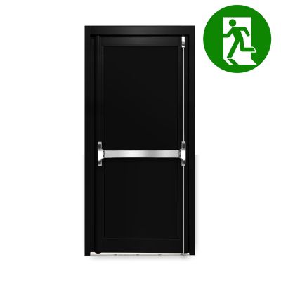 Aluminium Single Door Fire Exit Full Panel - Black RAL 9005 (PAS24)