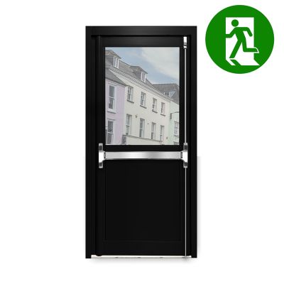 Aluminium Single Door Fire Exit Half Panel - Black RAL 9005 (PAS24)