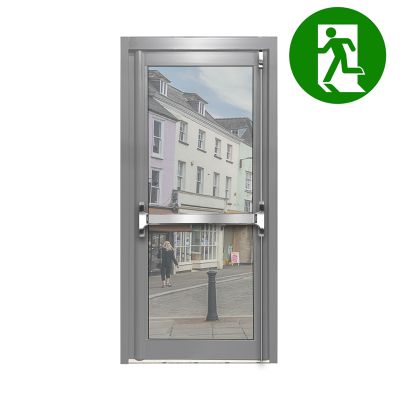 Aluminium Single Door Fire Exit All Glass - Mid Grey RAL 7040 (PAS24)