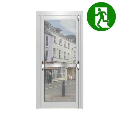 Aluminium Single Door Fire Exit All Glass - White RAL 9010 (PAS24)