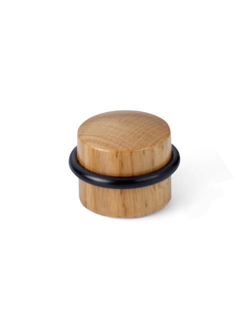 Round Wooden Door Stop with Rubber Bumpers - Oak | F2027